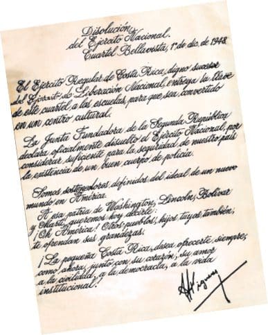 Costa-ricanische Armee abgeschafft-Brief