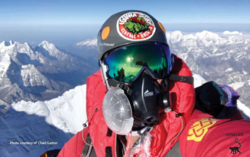 chad with his air supply high up on mount everest